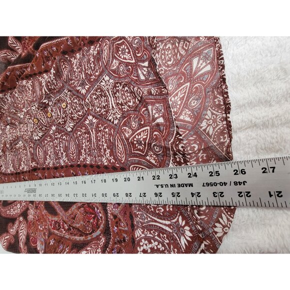 Angie Womens Boho Paisley Floral Semi-Sheer Blouse Small Brown Red Hi-Low Hem - Picture 7 of 7
